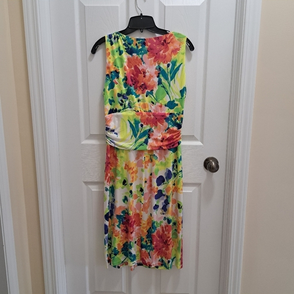 Chaps Floral Dress Faux Wrap Colourful Print Women's Large Sleeveless Dress - Picture 12 of 14